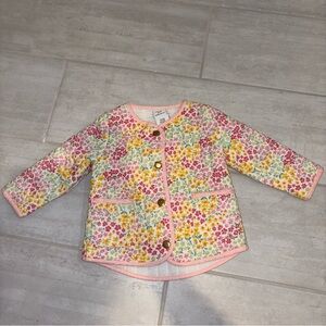 cupcakes & cashmere Kids Floral Puffer Jacket with Pink & gold Accents, Size 12m